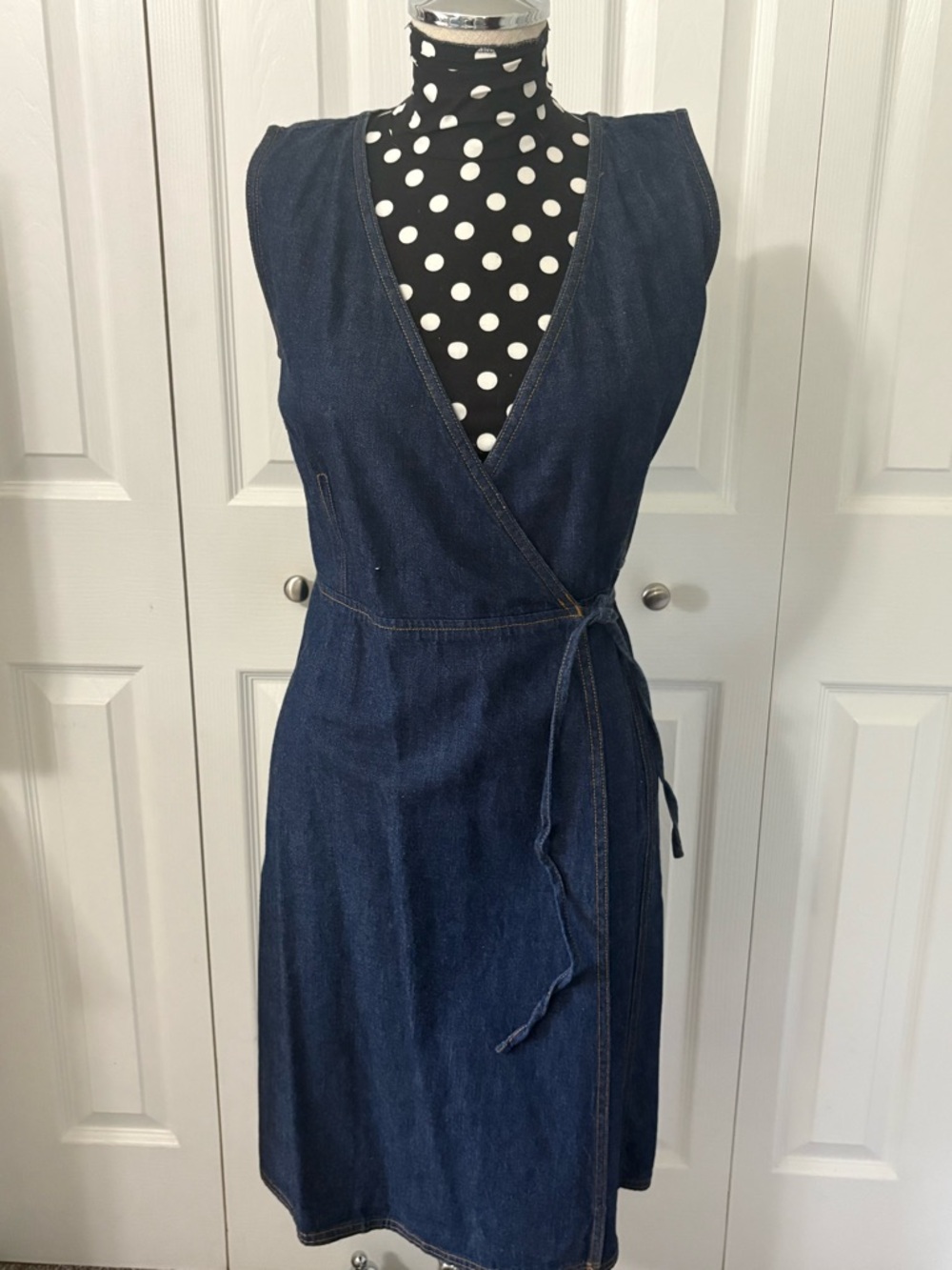 LOFT Navy Blue Denim Wrap Midi Dress - Picture 2 of 2